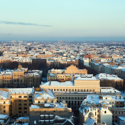 Aerial view of snow covered city Riga
