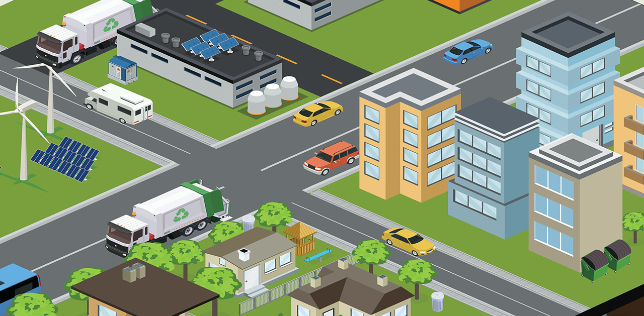 Illustrataion showing pipes and multi-dwelling houses